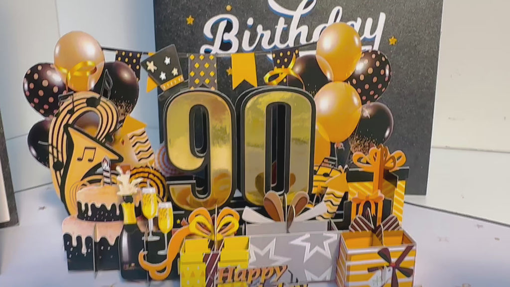 90th Golden Happy Birthday with Presents Origami Pop Cards 3D Pop Up Greeting Card Thank You Handmade Gift Thinking of You Happy Birthday Occasion Australiana Celebrate the Beauty and Happiness During Special Day Best Wishes Gift