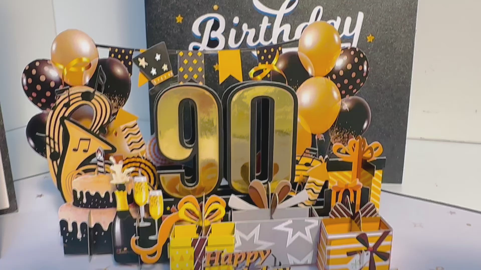 90th Golden Happy Birthday with Presents Origami Pop Cards 3D Pop Up Greeting Card Thank You Handmade Gift Thinking of You Happy Birthday Occasion Australiana Celebrate the Beauty and Happiness During Special Day Best Wishes Gift