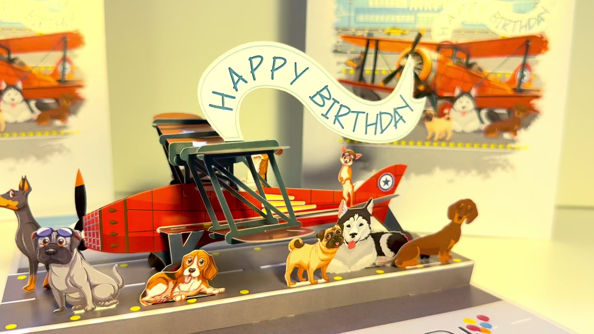 Happy Birthday Antique Aircraft & Dogs Origami Pop Cards 3D Pop Up Greeting Card Thank You Handmade Gift Thinking of You Blank Card for Happy Birthday Occasion Australiana Celebrate the Beauty and Happiness During Special Day Best Wishes Gift