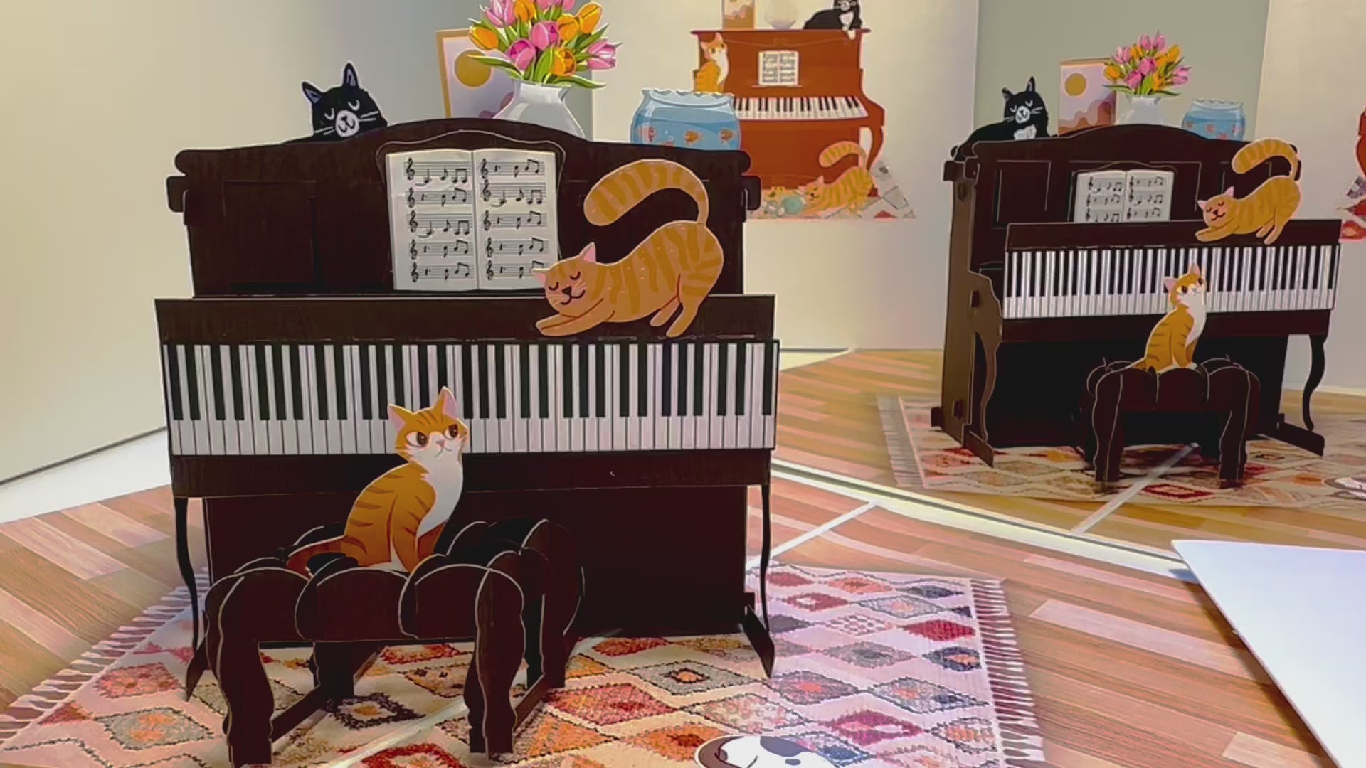 Majestic Musical Cats on a Piano! ~ Perfect Gifts for Crazy Cat Lovers Origami Pop Cards 3D Pop Up Greeting Card Best Wishes Happy Birthday Gift Thank You Handmade Best Wishes Blank Card for Any Occasion Happy Mother's Day Happy Father's Day Celebration