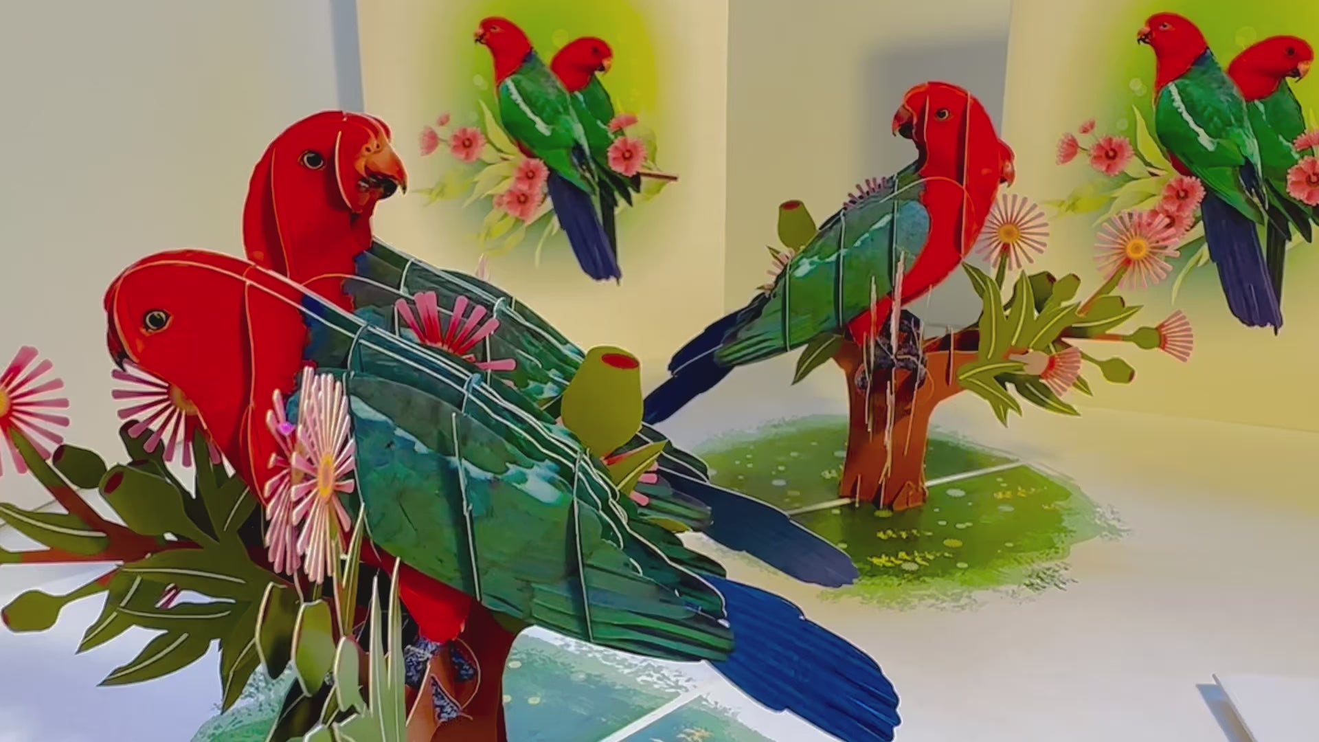 DOUBLE Australian King Parrots - Aussie Bird Origami Pop Cards 3D Pop Up Greeting Card Celebrate Happy Birthday Thank You Handmade Best Wishes Gift Thinking of You Blank Card for Any Occasion Happy Mother's Day Happy Father's Day Australiana Birds