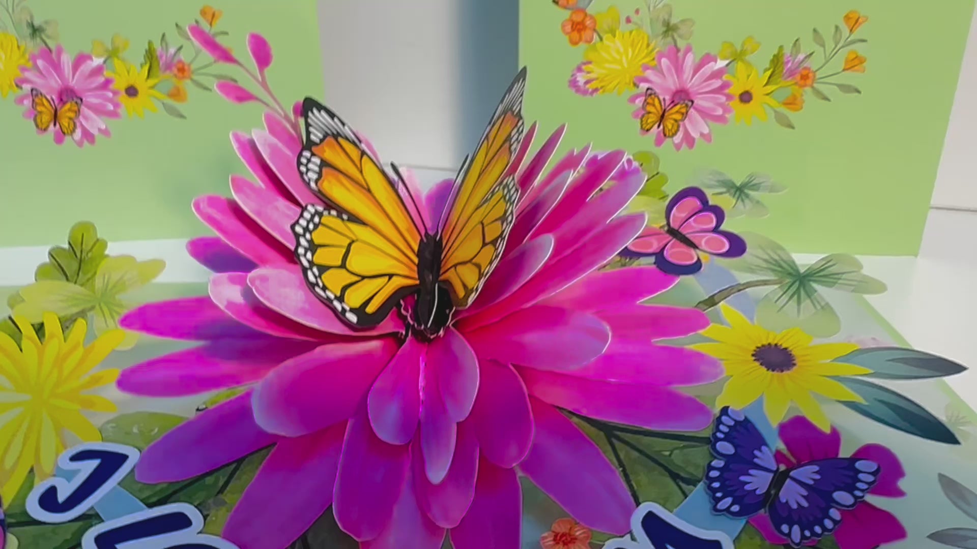 I LOVE MOM - Green Daisy Butterfly Spring Garden Origami Pop Cards 3D Pop Up Greeting Card Handmade Gift for Mum Floral Blank Card Australian Made Thank You Thinking of You Mother's Day Paper Art Gift Australian Flowers Celebrate Special Mum