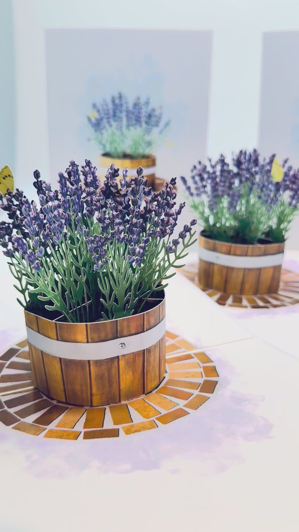 Lavender Flowers in Wooden Bucket Origami Pop Cards 3D Pop Up Greeting Card Happy Birthday Thank You Handmade Gift Thinking of You Blank Card for Any Occasion Happy Mother's Day Happy Father's Australiana Celebrate the Beauty of Flower and Romantic