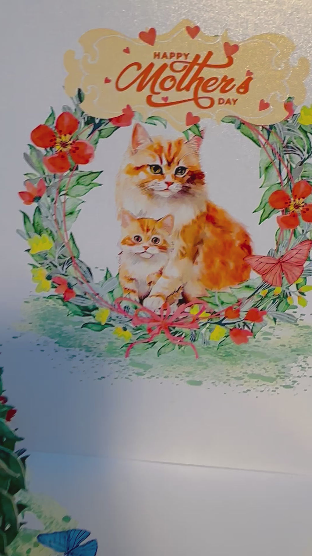 Happy Mother's Day - Mum Cat & Baby Kitten in Floral Wreath Origami Pop Cards 3D Pop Up Greeting Card Handmade Gift for Mum Floral Blank Card Australian Made Thank You Thinking of You Mother's Day Paper Art Gift Australian Flowers Celebrate Special Mum