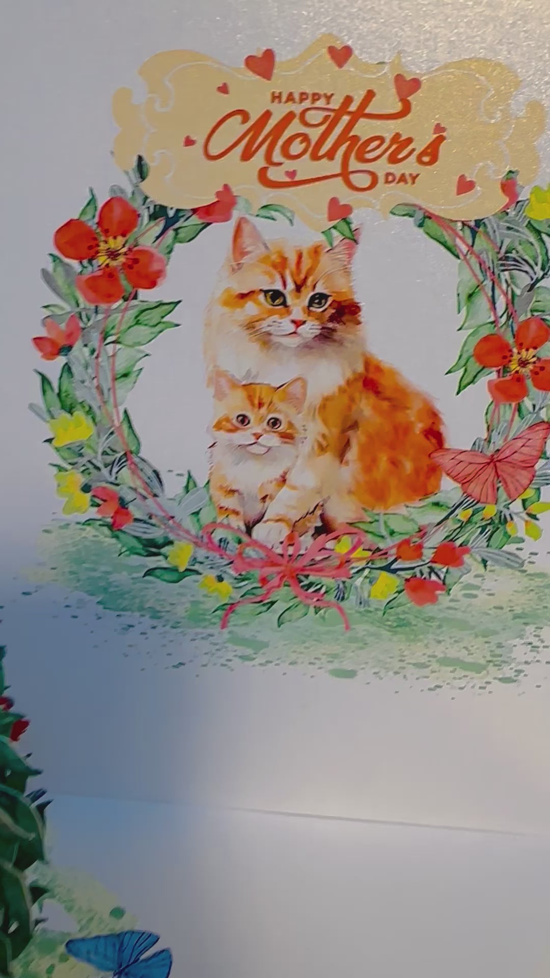Happy Mother's Day - Mum Cat & Baby Kitten in Floral Wreath Origami Pop Cards 3D Pop Up Greeting Card Handmade Gift for Mum Floral Blank Card Australian Made Thank You Thinking of You Mother's Day Paper Art Gift Australian Flowers Celebrate Special Mum