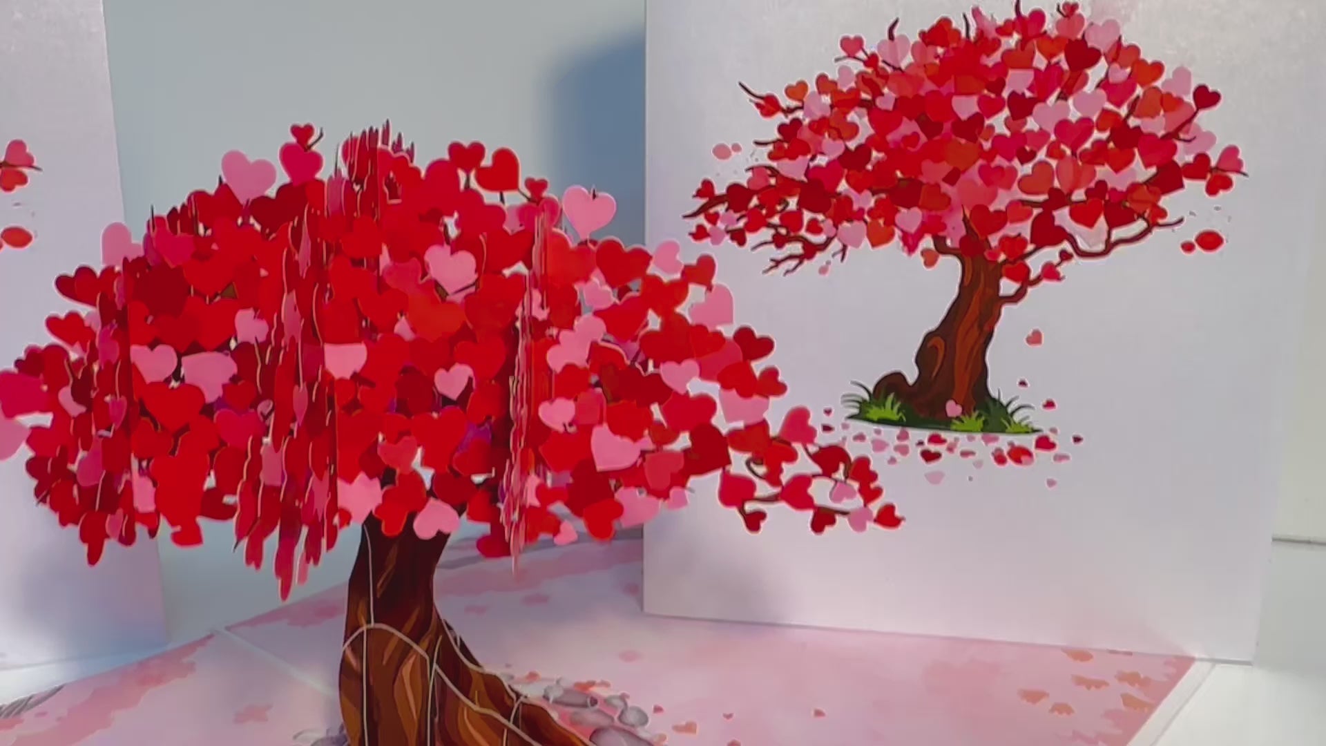 Hot Pink Love Heart Cherry Blossom Tree 3D POP UP GREETING CARD - Created by Origami Pop Cards Australian Design & Handmade 3D Pop Up Magical Paper Cards, Handmade Pop Up Cards Happy Valentine's Day Celebrate Love Heart Fell and Romantic