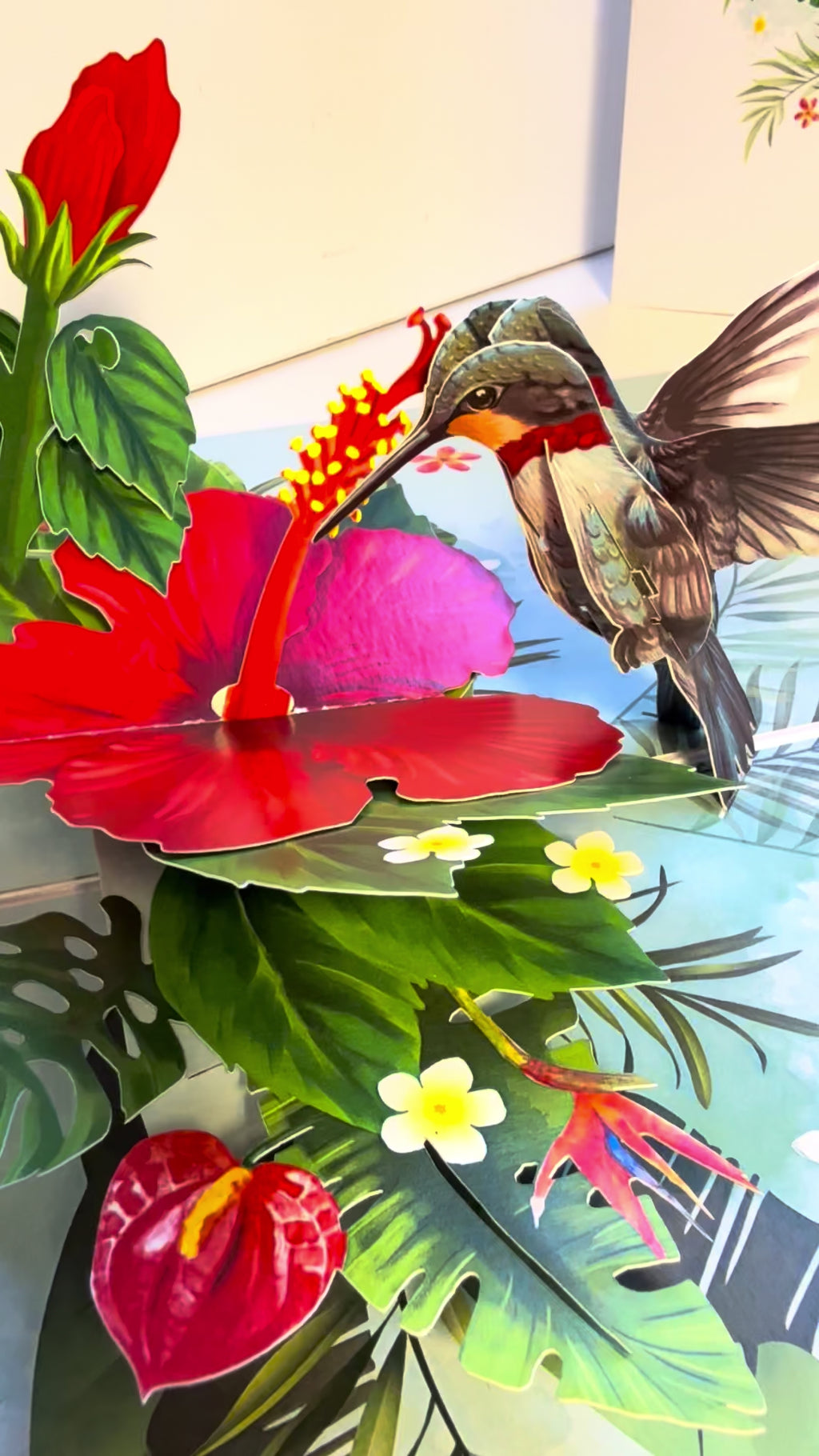 Hummingbird Attracting Red Hibiscus Flowers Origami Pop Cards 3D Pop Up Greeting Card Celebrate Happy Birthday Thank You Handmade Best Wishes Gift Thinking of You Blank Card for Any Occasion Happy Mother's Day Happy Father's Day Australiana Birds