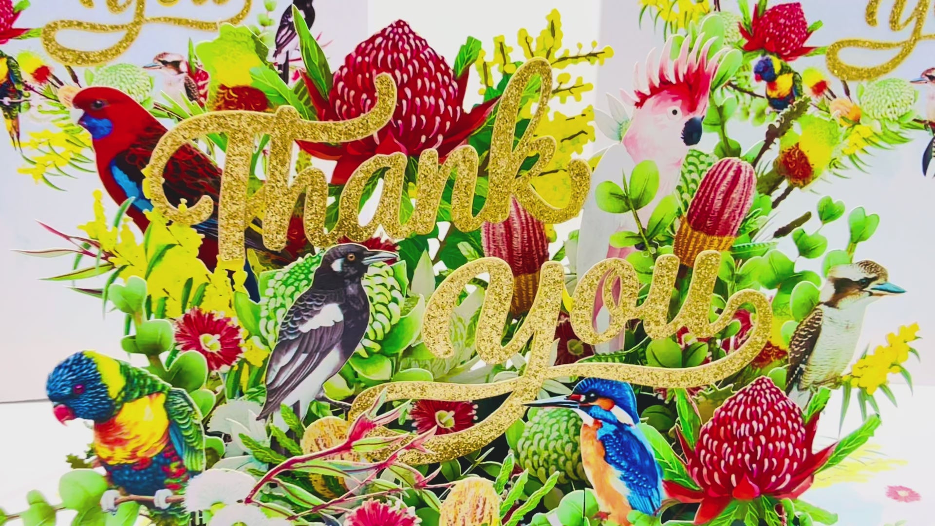Thank You - Australian Native Garden & Birds 3D POP UP GREETING CARD - Created by Origami Pop Cards – 3D Pop Up Greeting Cards, Australian Design & Handmade, Thank you Cards, 3D Pop Up Magical Paper Cards, Handmade Pop Up Cards for Any Occasion