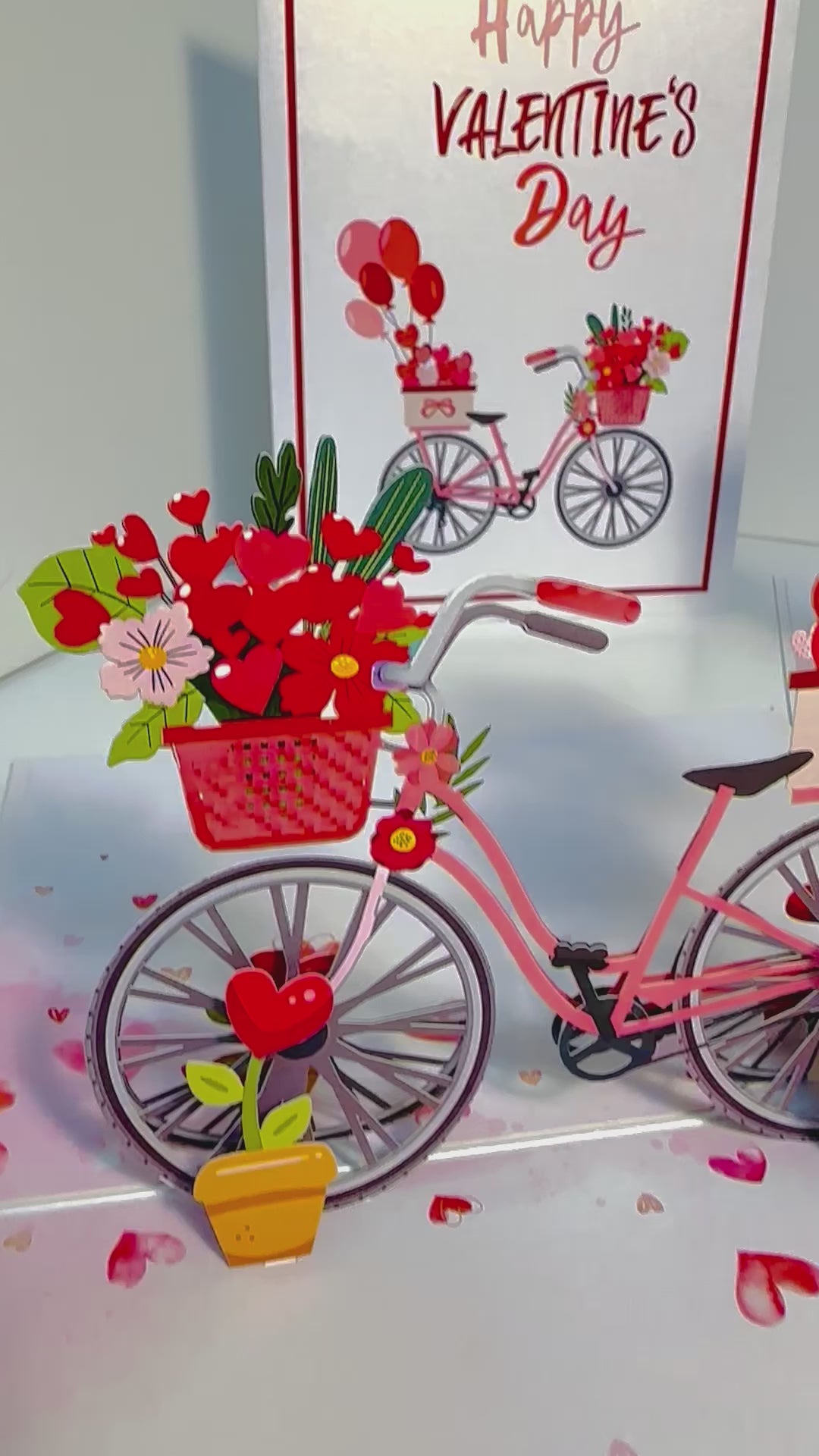 Happy Valentine's Day - Featuring a Delightful Bicycle 3D POP UP GREETING CARD - Created by Origami Pop Cards Australian Design & Handmade 3D Pop Up Magical Paper Cards, Handmade Pop Up Cards Happy Valentine's Day Celebrate Love Heart Fell and Romantic