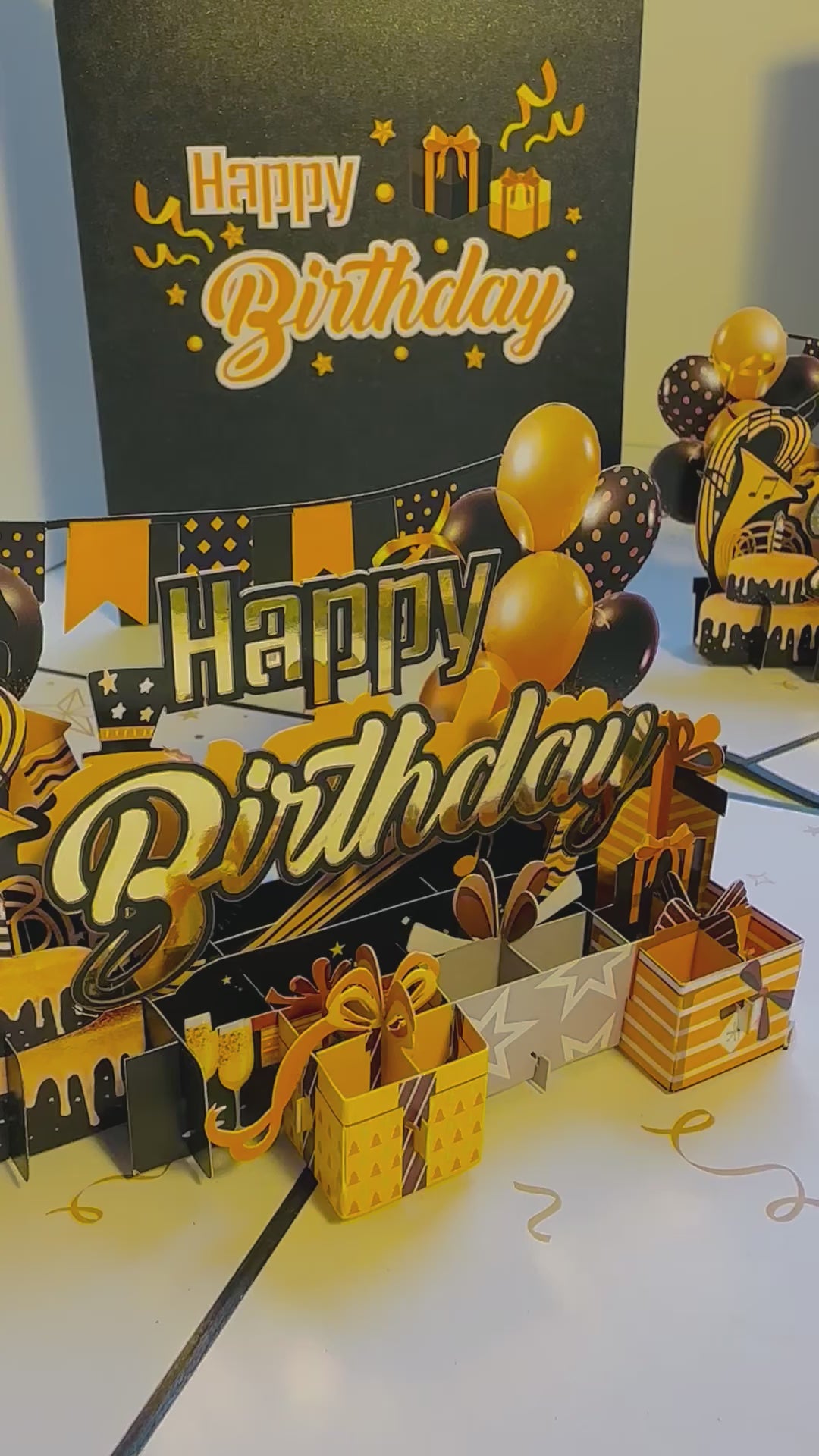 Golden Happy Birthday with Presents Origami Pop Cards 3D Pop Up Greeting Card Thank You Handmade Gift Thinking of You Happy Birthday Occasion Australiana Celebrate the Beauty and Happiness During Special Day Best Wishes Gift