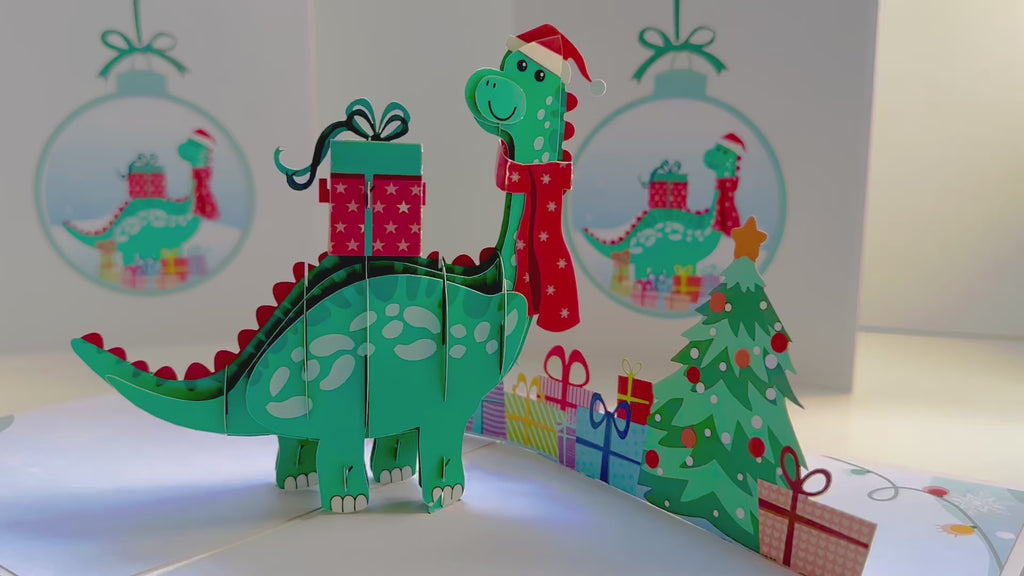 Santa Baby Dinosaur with Christmas Presents Origami Pop Cards 3D Pop Up Greeting Card Merry Christmas Thank You Handmade Best Wishes Blank Card Gift Happy Holidays Celebrate the Special Day Moment with Family and Friends