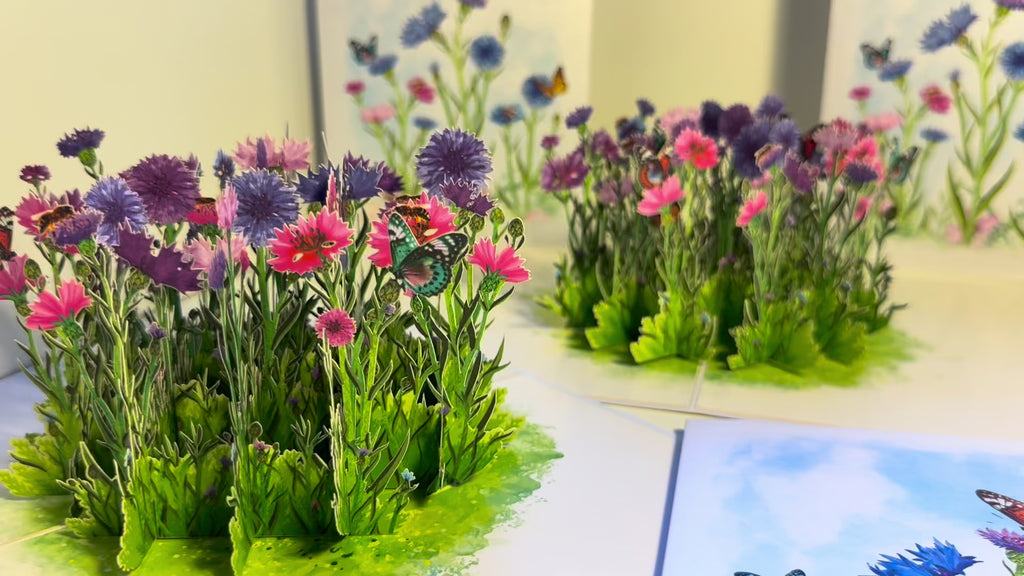 Cornflower Garden with Butterflies Origami Pop Cards 3D Pop Up Greeting Card Happy Birthday Thank You Handmade Gift Thinking of You Blank Card for Any Occasion Happy Mother's Day Happy Father's Australiana Celebrate the Beauty of Flower