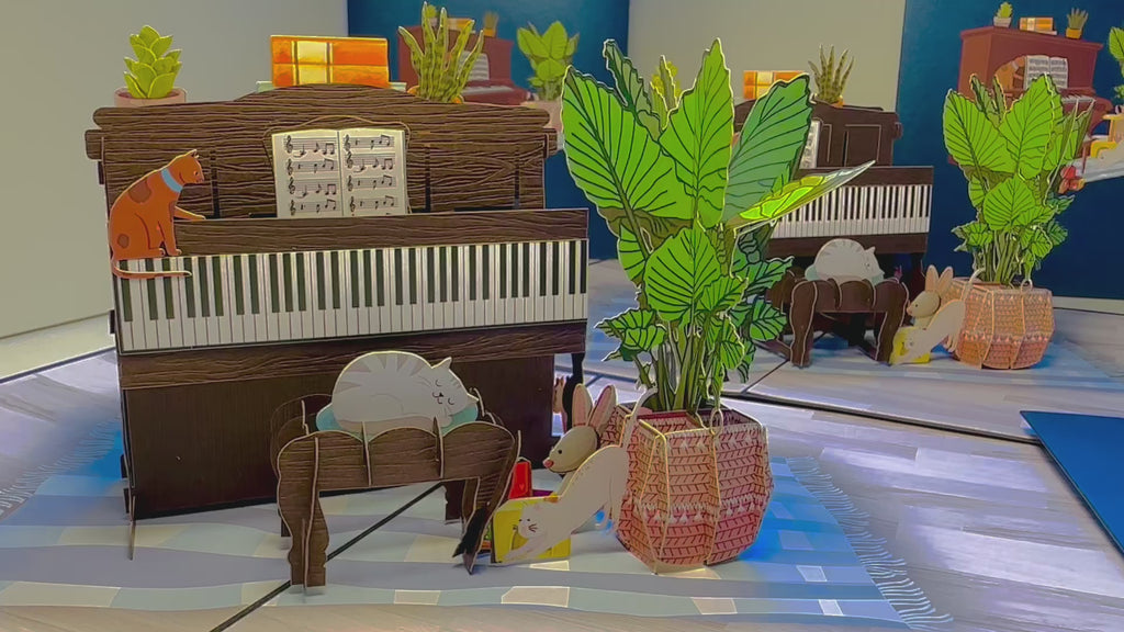 Sleepy Musical Cats on a Piano! ~ Perfect Gifts for Crazy Cat Lovers Origami Pop Cards 3D Pop Up Greeting Card Best Wishes Happy Birthday Gift Thank You Handmade Best Wishes Blank Card for Any Occasion Happy Mother's Day Happy Father's Day Celebration