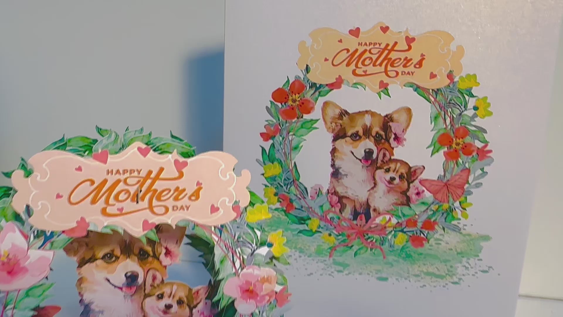 Happy Mother's Day - Mother Dog & Cute Puppy in Floral Wreath Origami Pop Cards 3D Pop Up Greeting Card Handmade Gift for Mum Floral Blank Card Australian Made Thank You Thinking of You Mother's Day Paper Art Gift Australian Flowers Celebrate Special Mum