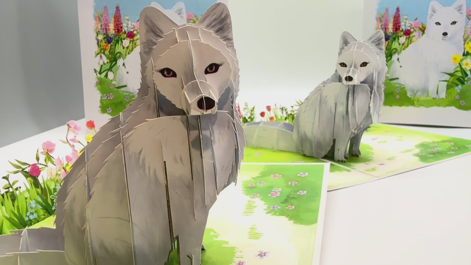 White Fox on Spring Flower Fields Origami Pop Cards 3D Pop Up Greeting Card Best Wishes Happy Birthday Gift Thank You Handmade Best Wishes Blank Card for Any Occasion Happy Mother's Day Happy Father's Day Celebrate the Beauty Of Nature and Fox