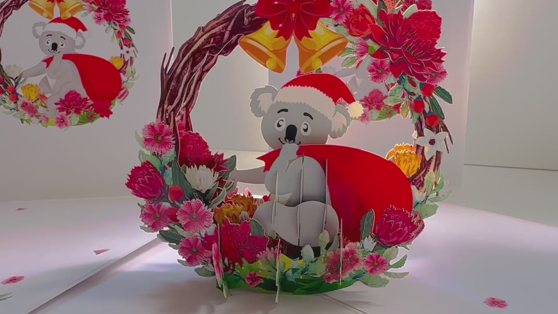 Merry Christmas Santa Koala & Australian Native Flower Wreath - Unique Wild Animals of Australia Origami Pop Cards 3D Pop Up Greeting Card Christmas Thank You Handmade Best Wishes Happy Holidays Celebrate the Special Day Moment with Family and Friends