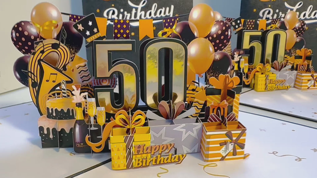 50th Golden Happy Birthday with Presents Origami Pop Cards 3D Pop Up Greeting Card Thank You Handmade Gift Thinking of You Happy Birthday Occasion Australiana Celebrate the Beauty and Happiness During Special Day Best Wishes Gift