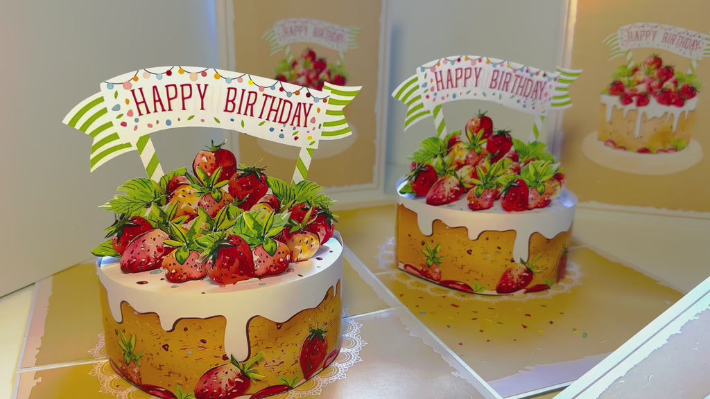 Happy Birthday Strawberry Cake Origami Pop Cards 3D Pop Up Greeting Card Thank You Handmade Gift Thinking of You Happy Birthday Occasion Australiana Celebrate the Beauty and Happiness During Special Day Best Wishes Gift