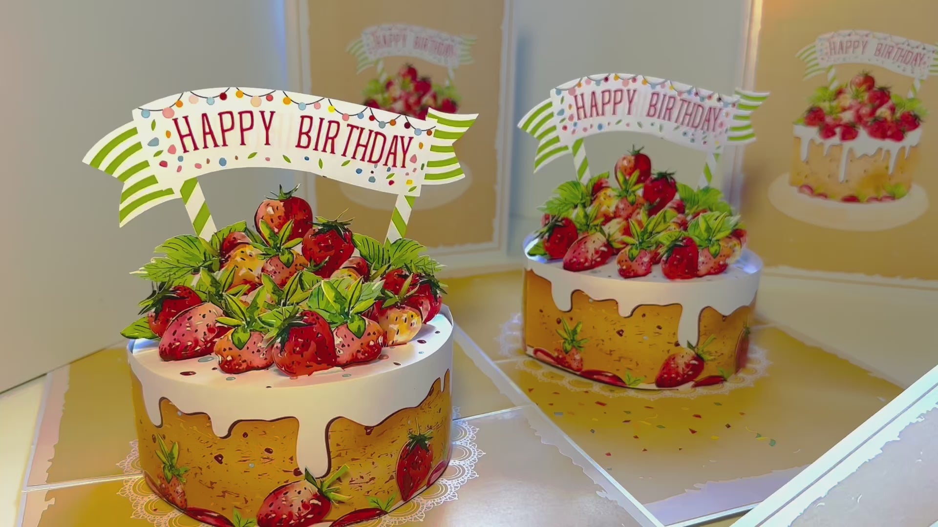 Happy Birthday Strawberry Cake Origami Pop Cards 3D Pop Up Greeting Card Thank You Handmade Gift Thinking of You Happy Birthday Occasion Australiana Celebrate the Beauty and Happiness During Special Day Best Wishes Gift