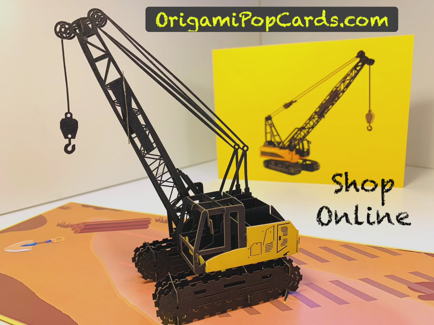 Telescopic Boom Crawler Crane Truck Perfect for Construction Workers or Little Kids Origami Pop Cards 3D Pop Up Greeting Card Thank You Handmade Gift Thinking of You Happy Birthday Occasion Australiana Celebrate the Beauty and Happiness During Special Day