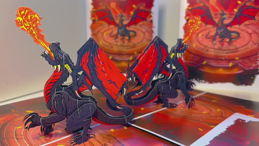 BLACK Fire Breathing Dragon Origami Pop Cards 3D Pop Up Greeting Card Happy Birthday Thank You Handmade Gift Thinking of You Blank Card for Any Occasion Happy Mother's Day Happy Father's Australiana Celebrate the Beauty of Animals Perfect for Boy
