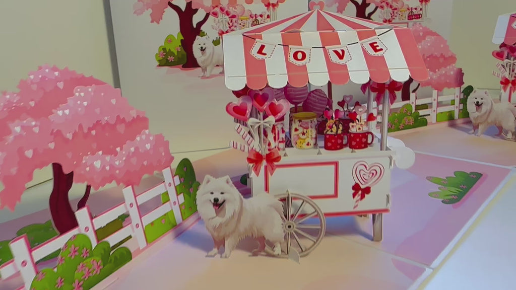 Samoyed Dog with a LOVE Lollipop Cart - Perfect for Dog Lovers Origami Pop Cards 3D Pop Up Greeting Card Happy Birthday Thank You Handmade Gift Thinking of You Blank Card for Any Occasion Happy Mother's Day Happy Father's Australiana Celebrate the Beauty