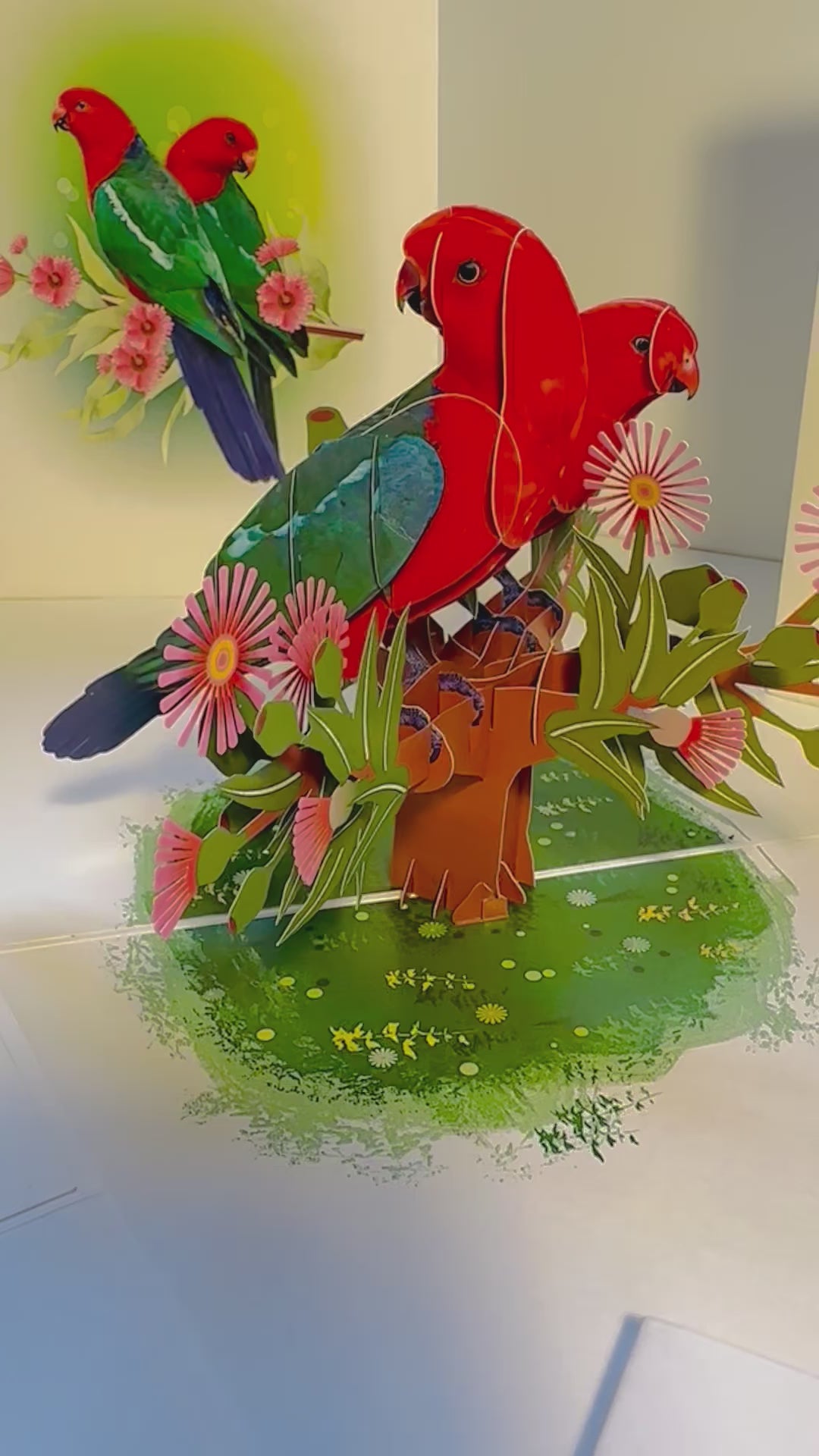 DOUBLE Australian King Parrots - Aussie Bird Origami Pop Cards 3D Pop Up Greeting Card Celebrate Happy Birthday Thank You Handmade Best Wishes Gift Thinking of You Blank Card for Any Occasion Happy Mother's Day Happy Father's Day Australiana Birds