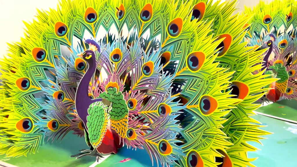 Royal Blue Peacock on Green Grass Origami Pop Cards 3D Pop Up Greeting Card Best Wishes Happy Birthday Gift Thank You Handmade Best Wishes Blank Card for Any Occasion Happy Mother's Day Happy Father's Day Celebrate the Beauty Of Nature and Peacock