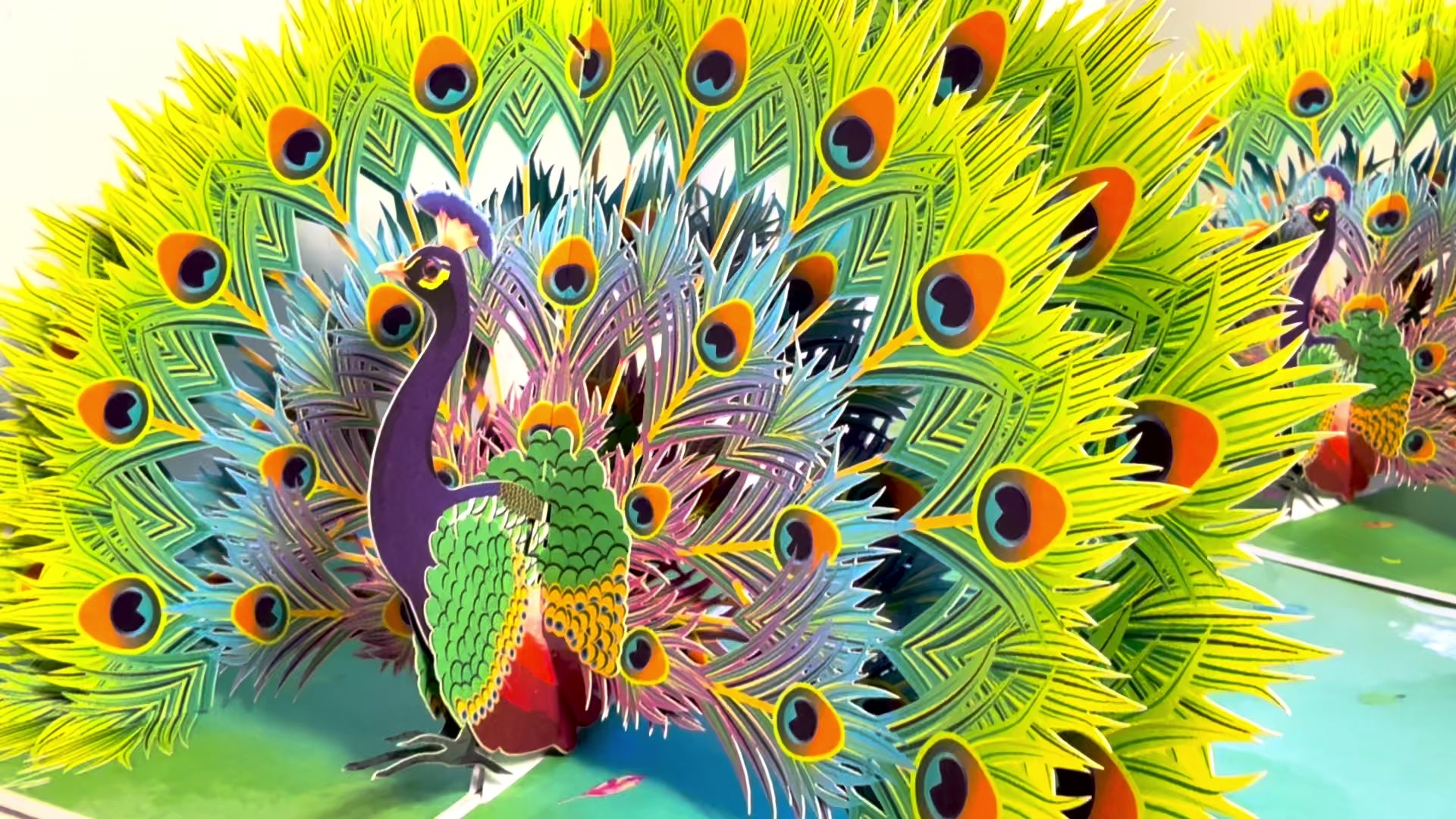 Royal Blue Peacock on Green Grass Origami Pop Cards 3D Pop Up Greeting Card Best Wishes Happy Birthday Gift Thank You Handmade Best Wishes Blank Card for Any Occasion Happy Mother's Day Happy Father's Day Celebrate the Beauty Of Nature and Peacock