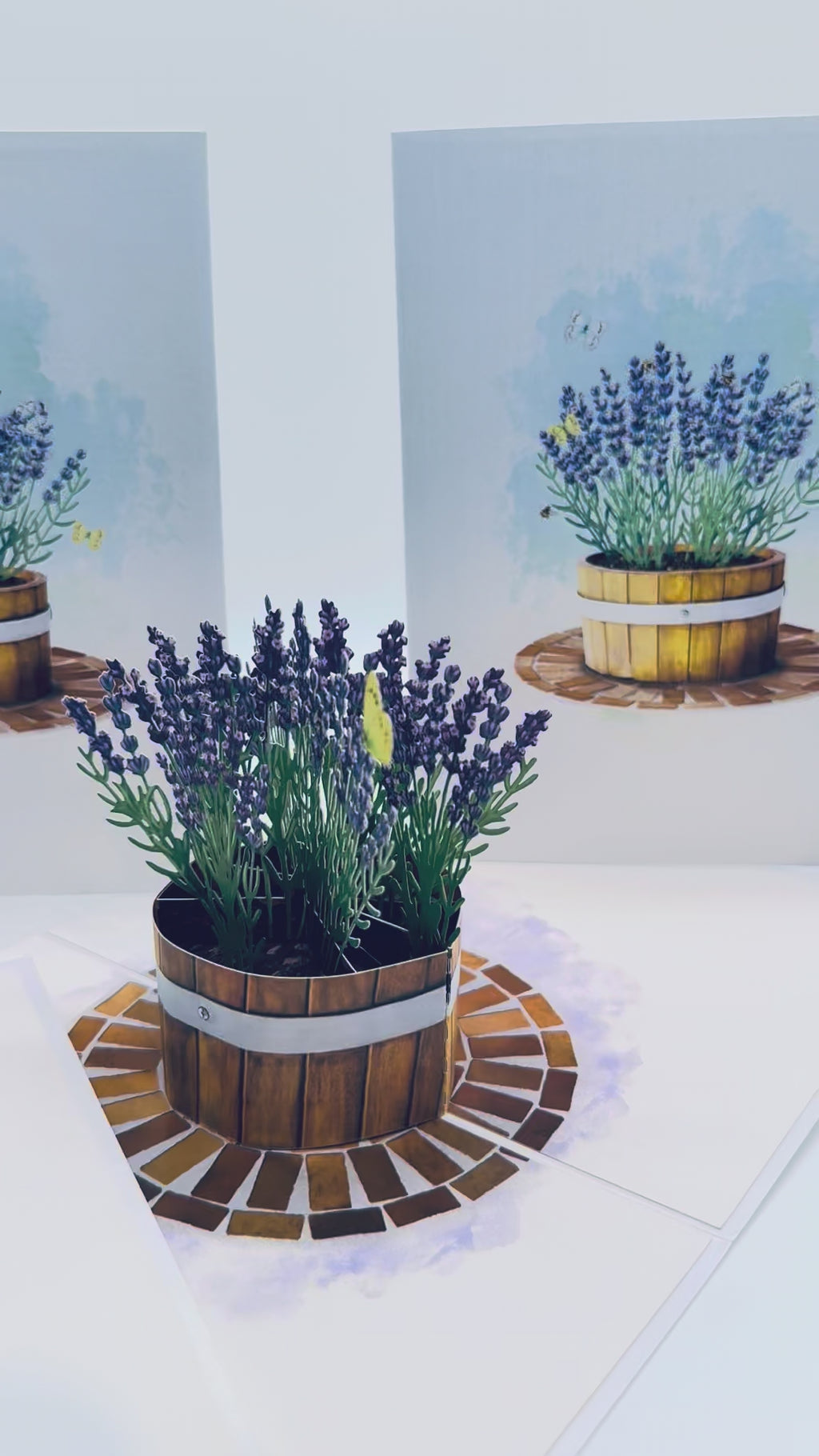 Lavender Flowers in Wooden Bucket Origami Pop Cards 3D Pop Up Greeting Card Happy Birthday Thank You Handmade Gift Thinking of You Blank Card for Any Occasion Happy Mother's Day Happy Father's Australiana Celebrate the Beauty of Flower and Romantic