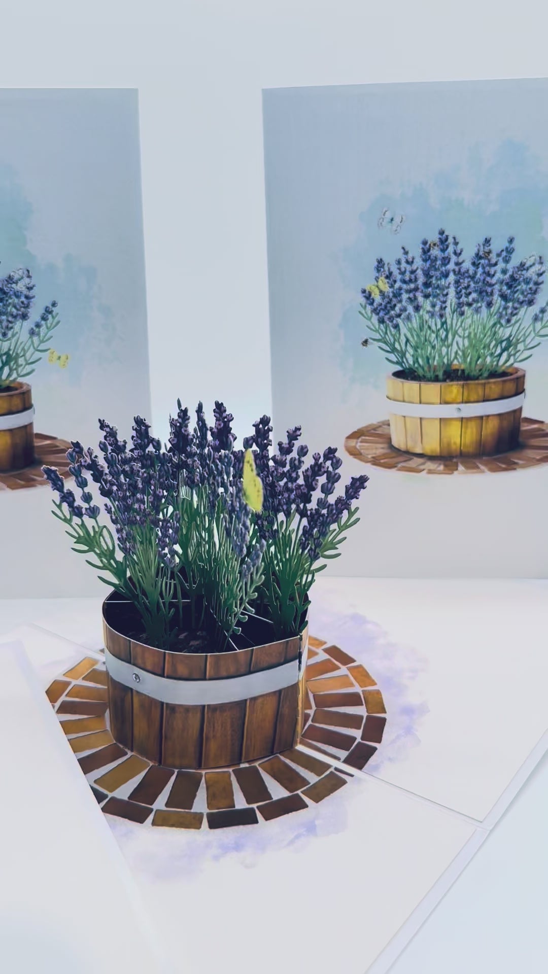 Lavender Flowers in Wooden Bucket Origami Pop Cards 3D Pop Up Greeting Card Happy Birthday Thank You Handmade Gift Thinking of You Blank Card for Any Occasion Happy Mother's Day Happy Father's Australiana Celebrate the Beauty of Flower and Romantic