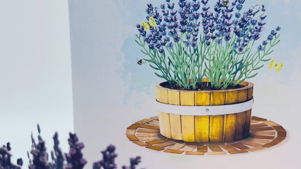 Lavender Flowers in Wooden Bucket Origami Pop Cards 3D Pop Up Greeting Card Happy Birthday Thank You Handmade Gift Thinking of You Blank Card for Any Occasion Happy Mother's Day Happy Father's Australiana Celebrate the Beauty of Flower and Romantic