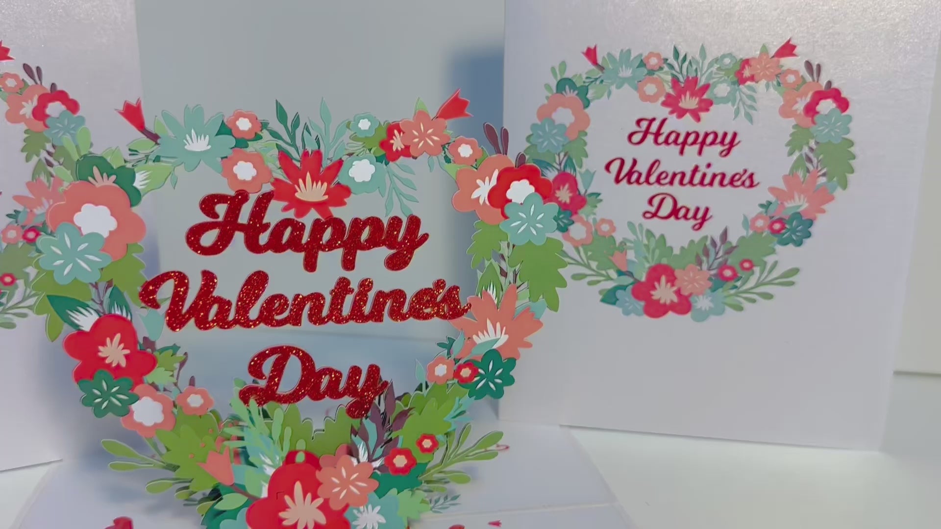 Happy Valentine's Day - Floral Love Heart Wreath 3D POP UP GREETING CARD - Created by Origami Pop Cards Australian Design & Handmade 3D Pop Up Magical Paper Cards, Handmade Pop Up Cards Happy Valentine's Day Celebrate Love Heart Fell and Romantic