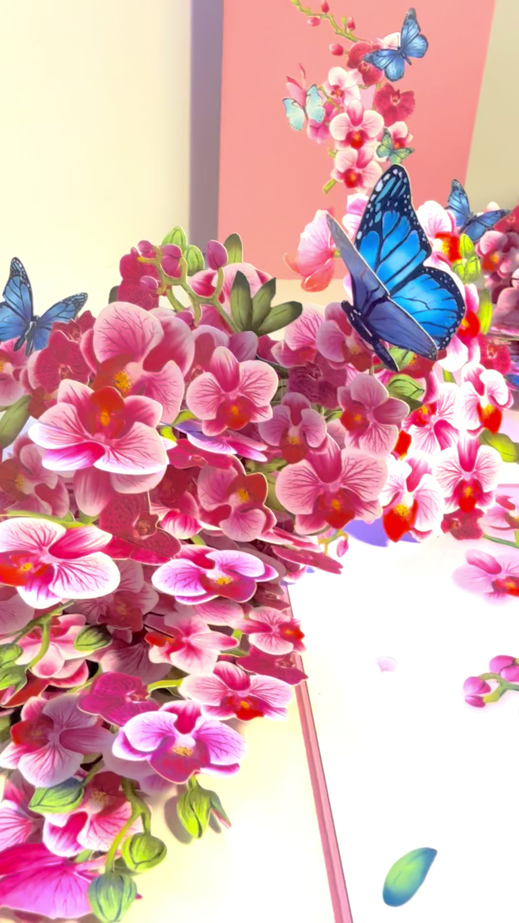Purple Orchid Garden with Butterflies Origami Pop Cards 3D Pop Up Greeting Card Best Wishes Happy Birthday Gift Thank You Handmade Best Wishes Blank Card for Any Occasion Happy Mother's Day Happy Father's Day Celebrate The Beauty of Flower and Nature