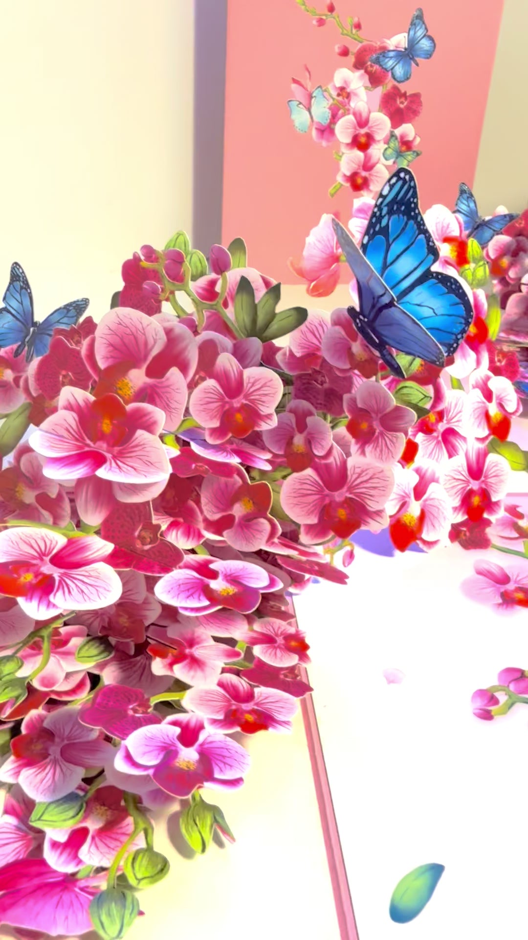 Purple Orchid Garden with Butterflies Origami Pop Cards 3D Pop Up Greeting Card Best Wishes Happy Birthday Gift Thank You Handmade Best Wishes Blank Card for Any Occasion Happy Mother's Day Happy Father's Day Celebrate The Beauty of Flower and Nature