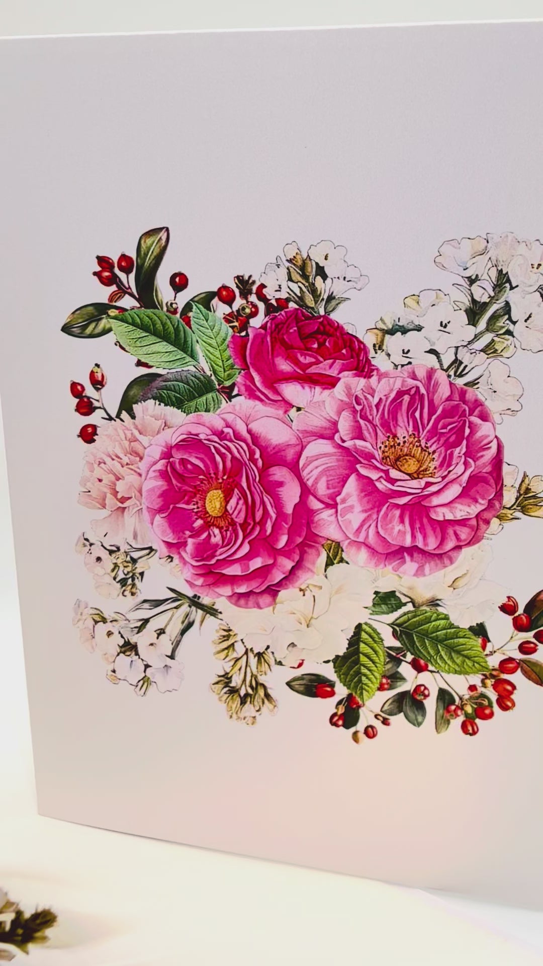 Hot Pink & White Peony Rose Basket Origami Pop Cards 3D Pop Up Greeting Card Happy Birthday Thank You Handmade Gift Thinking of You Blank Card for Any Occasion Happy Mother's Day Happy Father's Australiana Celebrate the Beauty of Flower and Romantic
