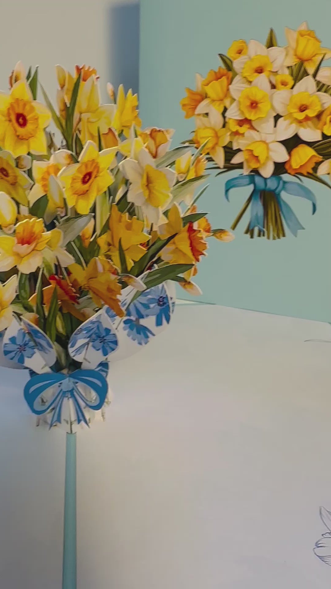 BABY BLUE Cover - Daffodil Bloom Flower Bouquet Origami Pop Cards 3D Pop Up Greeting Card Happy Birthday Thank You Handmade Gift Thinking of You Blank Card for Any Occasion Happy Mother's Day Happy Father's Australiana Celebrate the Beauty of Flower