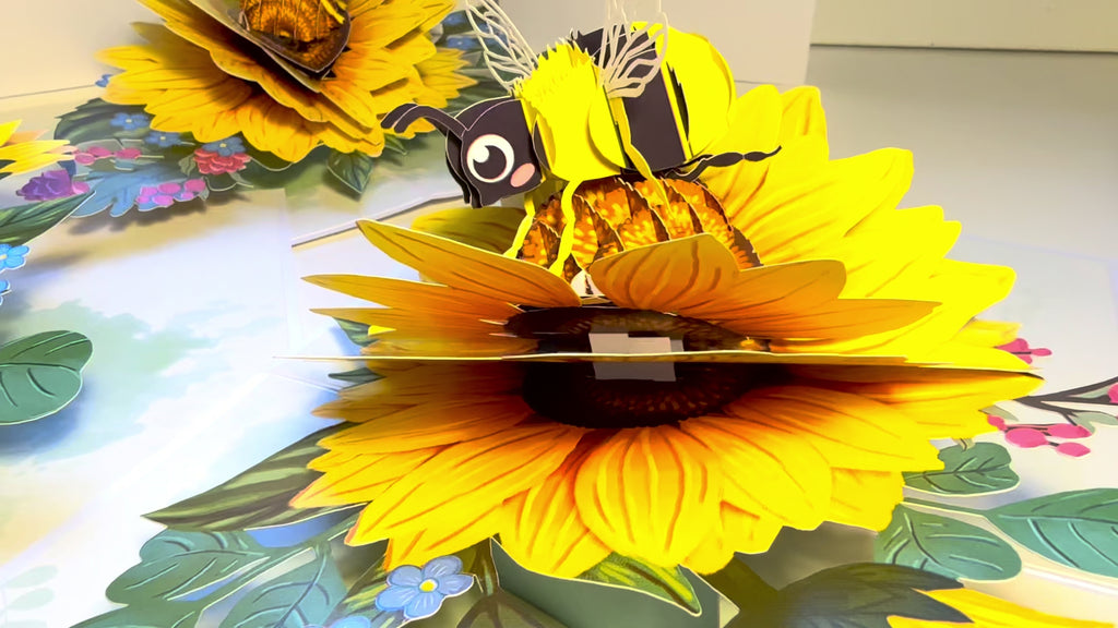 Bumble Bee Attracting Sunflowers Origami Pop Cards 3D Pop Up Greeting Card Happy Birthday Thank You Handmade Gift Thinking of You Blank Card for Any Occasion Happy Mother's Day Happy Father's Australiana Celebrate the Beauty of Autumn Flower