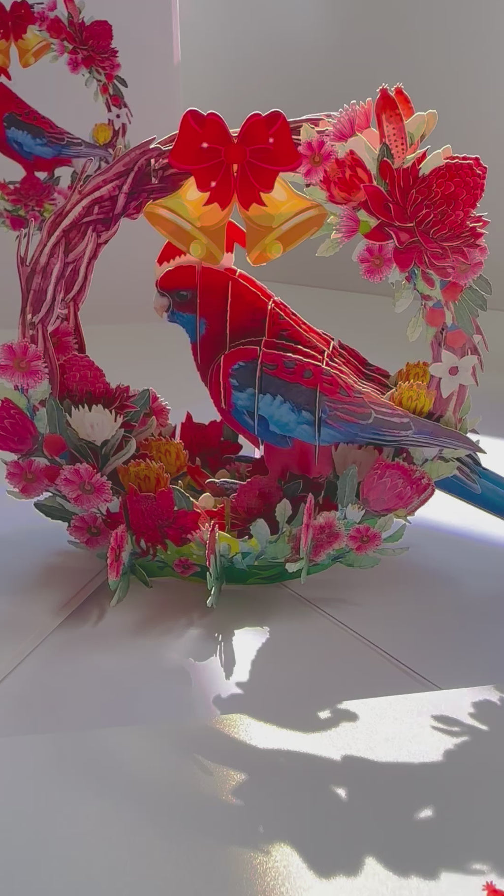 Merry Christmas Australian Bird Crimson Rosella & Native Flower Wreath Origami Pop Cards 3D Pop Up Greeting Card Merry Christmas Thank You Handmade Best Wishes Blank Card Gift Happy Holidays Celebrate the Special Day Moment with Family and Friends