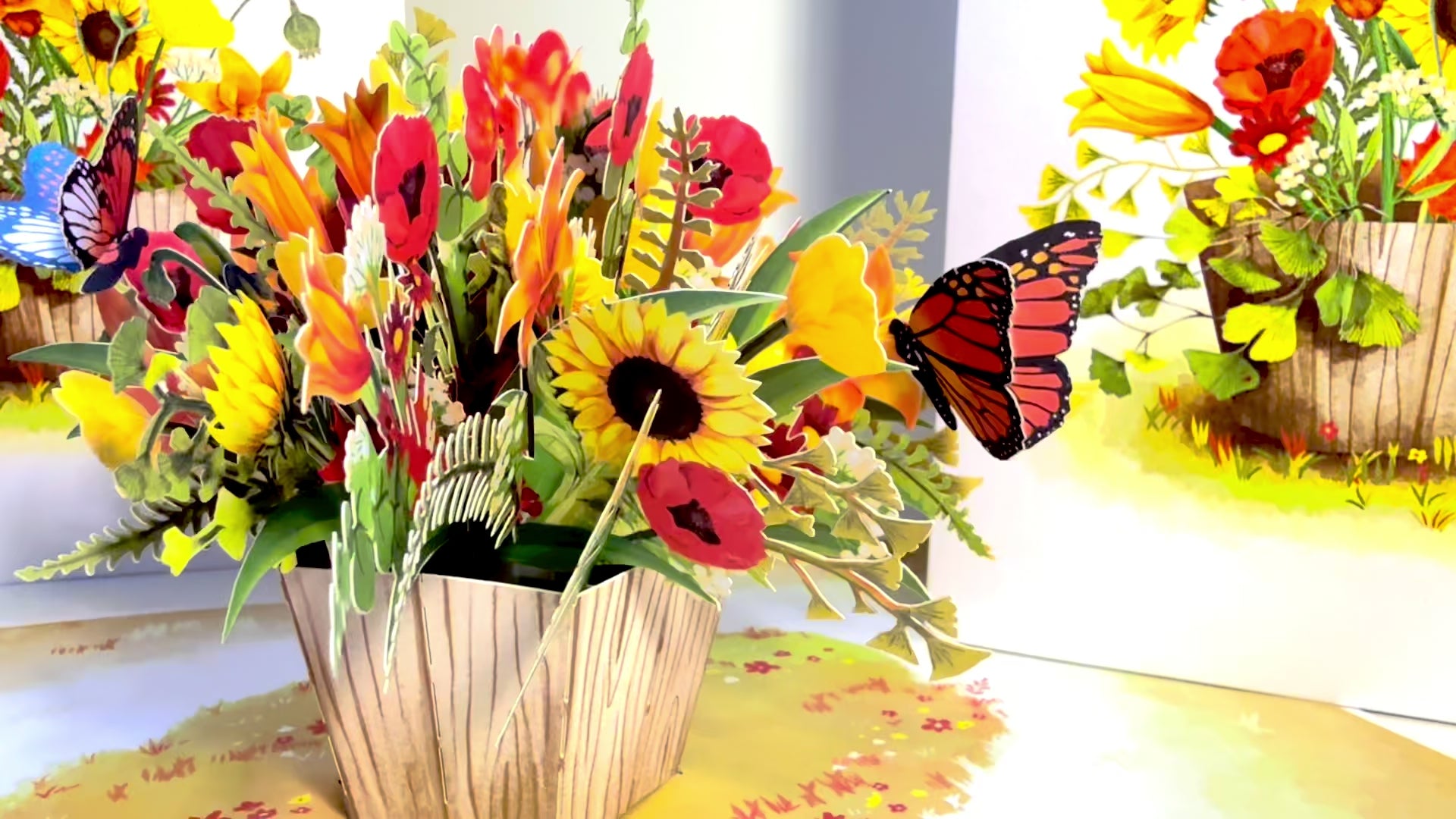 Autumn Flowers in Bucket with Butterflies Origami Pop Cards 3D Pop Up Greeting Card Happy Birthday Thank You Handmade Gift Thinking of You Blank Card for Any Occasion Happy Mother's Day Happy Father's Australiana Celebrate the Beauty of Autumn Flower