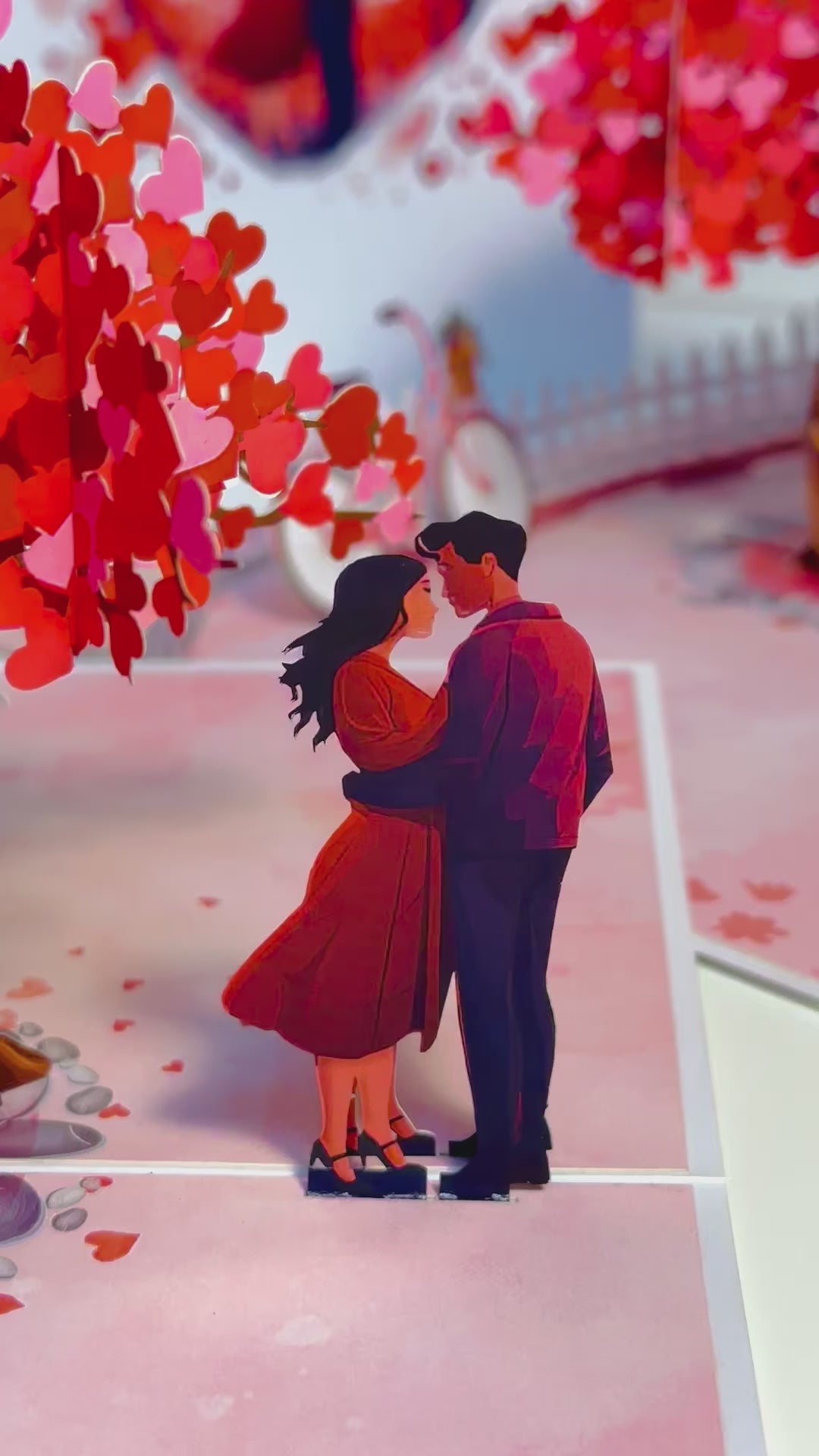 Couple in Love under a Hot Pink Love Heart Cherry Blossom Tree 3D POP UP GREETING CARD - Created by Origami Pop Cards Australian Design & Handmade 3D Pop Up Magical Paper Cards, Handmade Pop Up Cards Celebrate Love Anniversary Heart Fell and Romantic