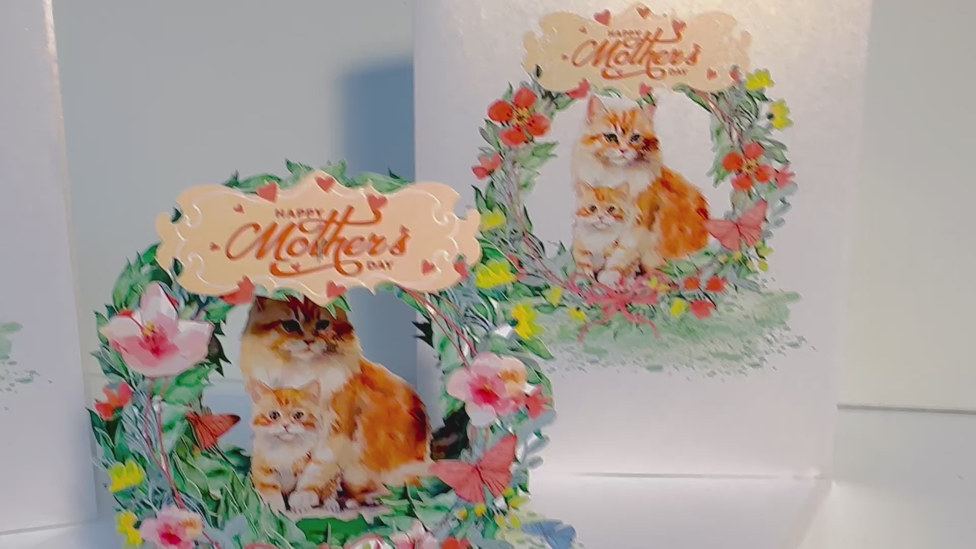 Happy Mother's Day - Mum Cat & Baby Kitten in Floral Wreath Origami Pop Cards 3D Pop Up Greeting Card Handmade Gift for Mum Floral Blank Card Australian Made Thank You Thinking of You Mother's Day Paper Art Gift Australian Flowers Celebrate Special Mum