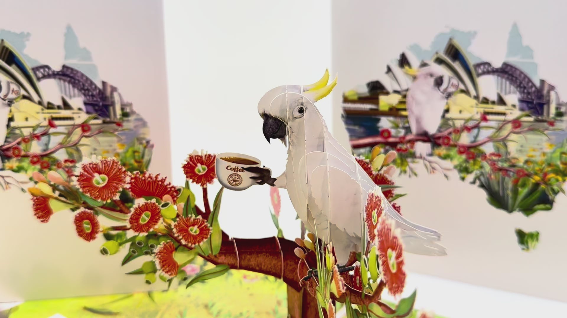 Sulphur-Crested White Cockatoo Having Its Morning Coffee Origami Pop Cards 3D Pop Up Greeting Card Celebrate Happy Birthday Thank You Handmade Best Wishes Gift Thinking of You Blank Card for Any Occasion Happy Mother's Day Happy Father's Day Australiana