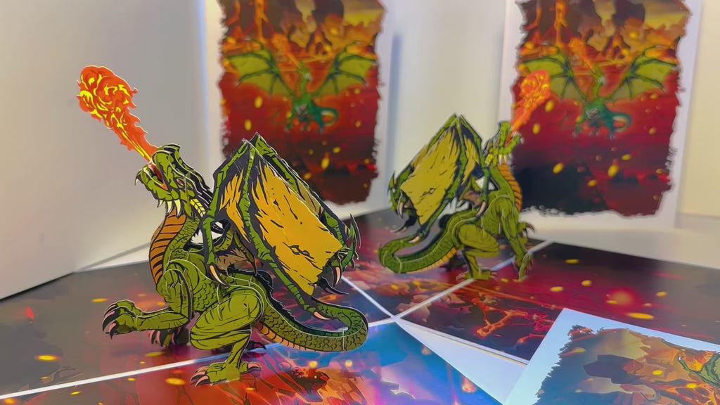 GREEN Fire Breathing Dragon Origami Pop Cards 3D Pop Up Greeting Card Happy Birthday Thank You Handmade Gift Thinking of You Blank Card for Any Occasion Happy Mother's Day Happy Father's Australiana Celebrate the Beauty of Animals Perfect for Boy