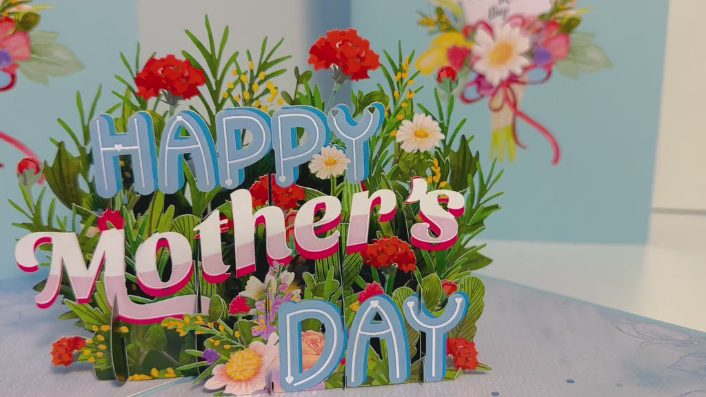 Happy Mother's Day - Baby Blue Spring Flower Garden Origami Pop Cards 3D Pop Up Greeting Card Handmade Gift for Mum Floral Blank Card Australian Made Thank You Thinking of You Mother's Day Paper Art Gift Australian Flowers Celebrate Special Mum