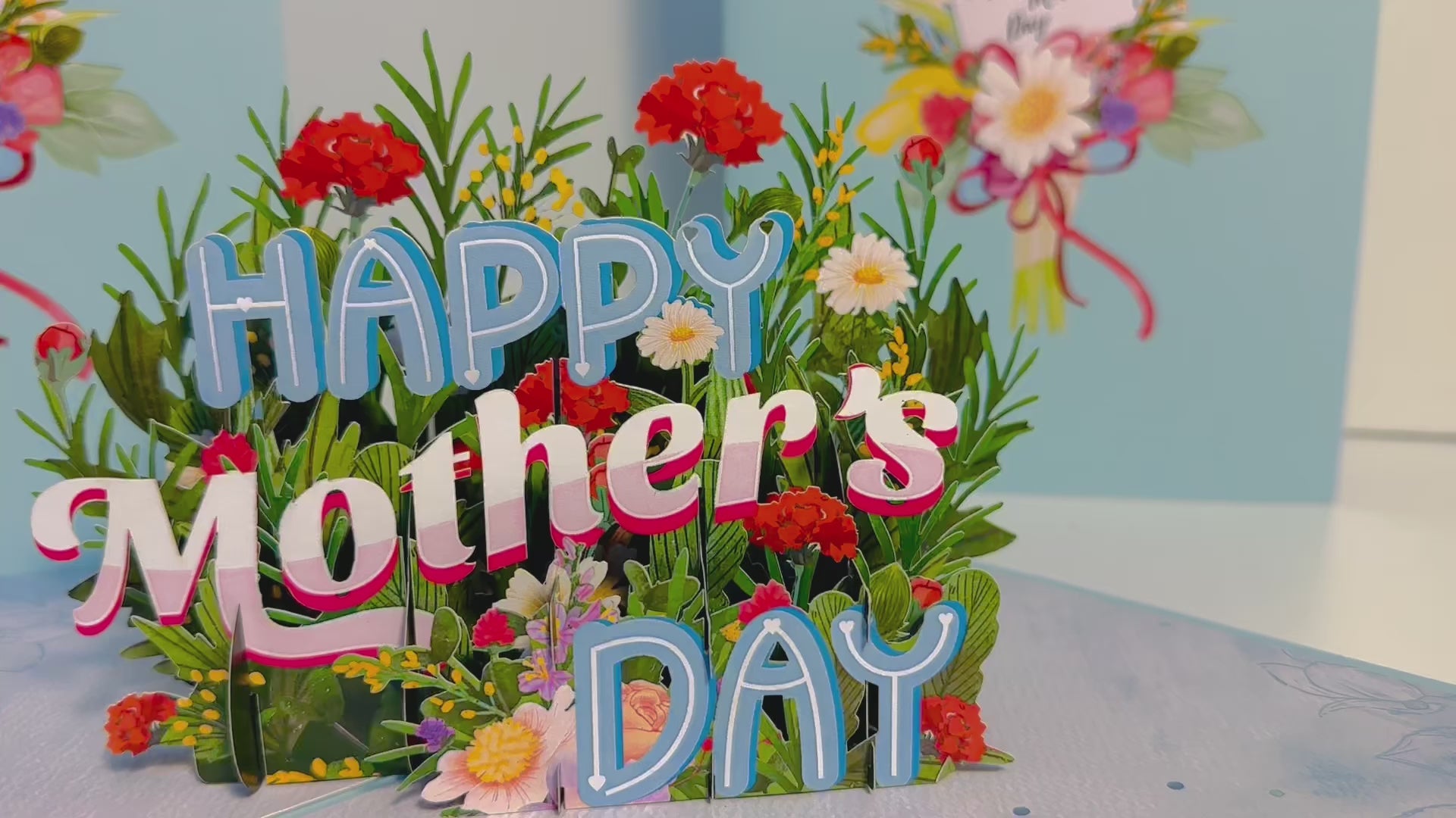 Happy Mother's Day - Baby Blue Spring Flower Garden Origami Pop Cards 3D Pop Up Greeting Card Handmade Gift for Mum Floral Blank Card Australian Made Thank You Thinking of You Mother's Day Paper Art Gift Australian Flowers Celebrate Special Mum