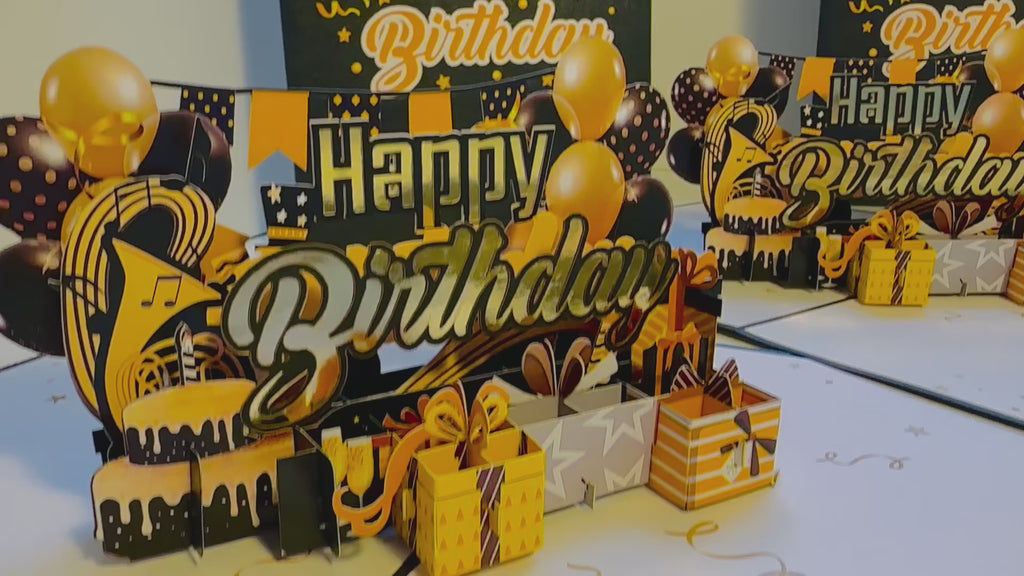 Golden Happy Birthday with Presents Origami Pop Cards 3D Pop Up Greeting Card Thank You Handmade Gift Thinking of You Happy Birthday Occasion Australiana Celebrate the Beauty and Happiness During Special Day Best Wishes Gift