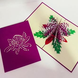 Waratah Australian Native Flower in Purple & White Origami Pop Cards 3D Pop Up Greeting Card Happy Birthday Thank You Handmade Gift Thinking of You Blank Card for Any Occasion Happy Mother's Day Happy Father's Australiana (Copy)