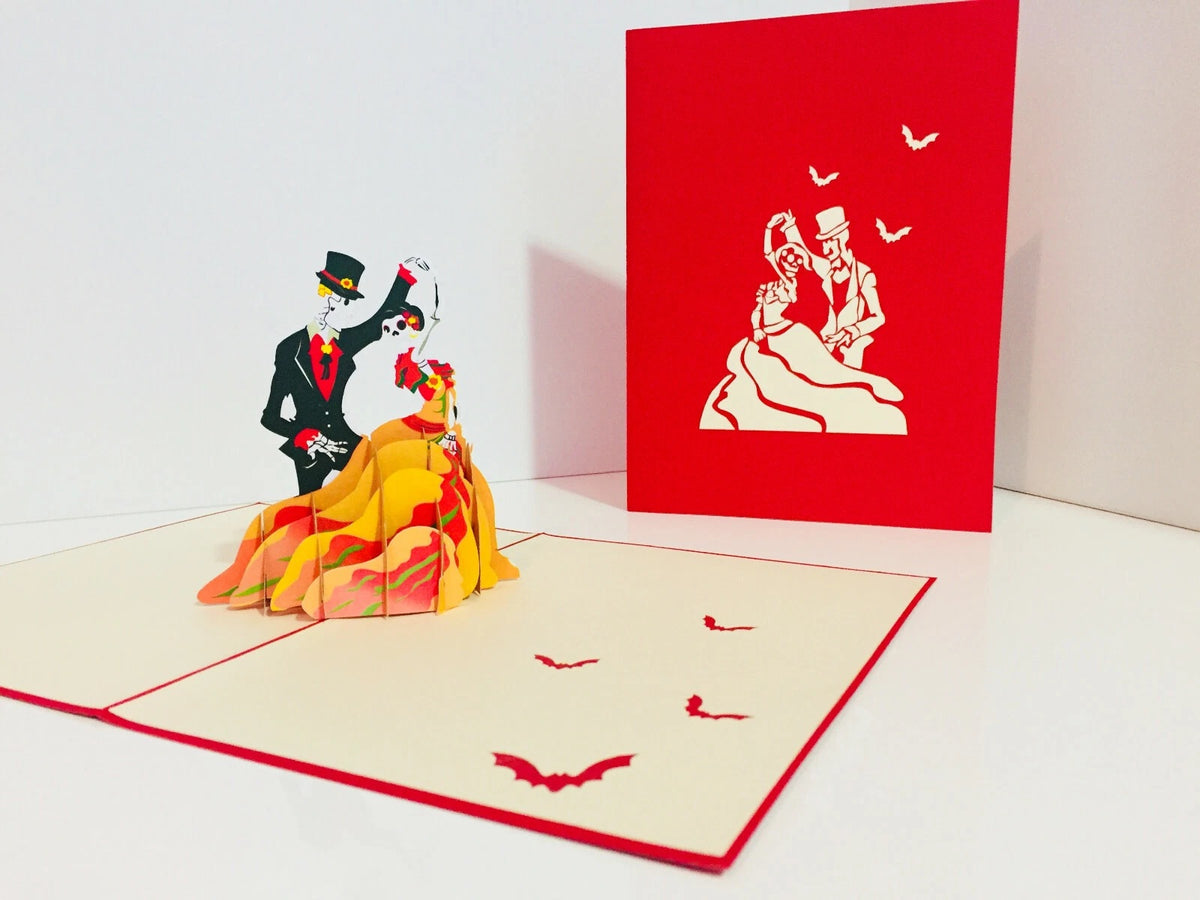 Halloween Couple Dancing Origami Pop Cards 3D Pop Up Greeting Card Happy Halloween Thank You Handmade Celebrate the Special Day Best Wishes Blank Card Fun Party Cheer Gift Happy Holidays