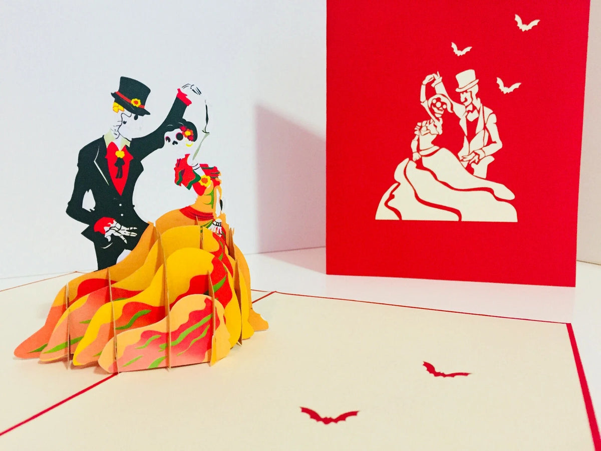Halloween Couple Dancing Origami Pop Cards 3D Pop Up Greeting Card Happy Halloween Thank You Handmade Celebrate the Special Day Best Wishes Blank Card Fun Party Cheer Gift Happy Holidays